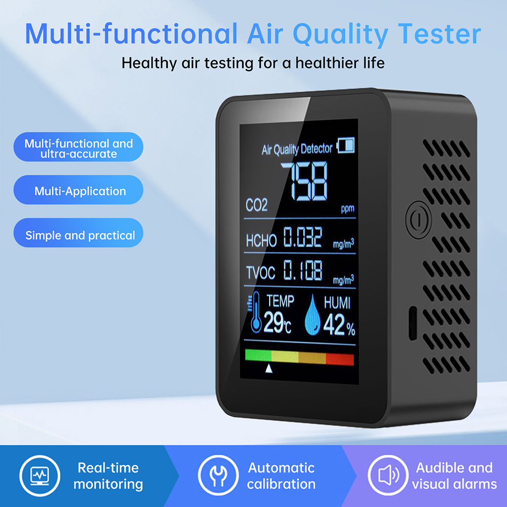 Industrial Visual - 5-in-1 Carbon Dioxide Detector Formaldehyde/TVOC/CO₂/Temperature/Humidity Air